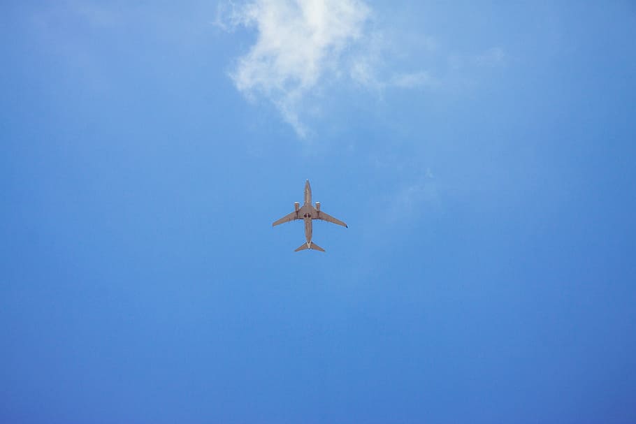plane, sky, flight, aviation, take off, height, clouds, blue HD wallpaper