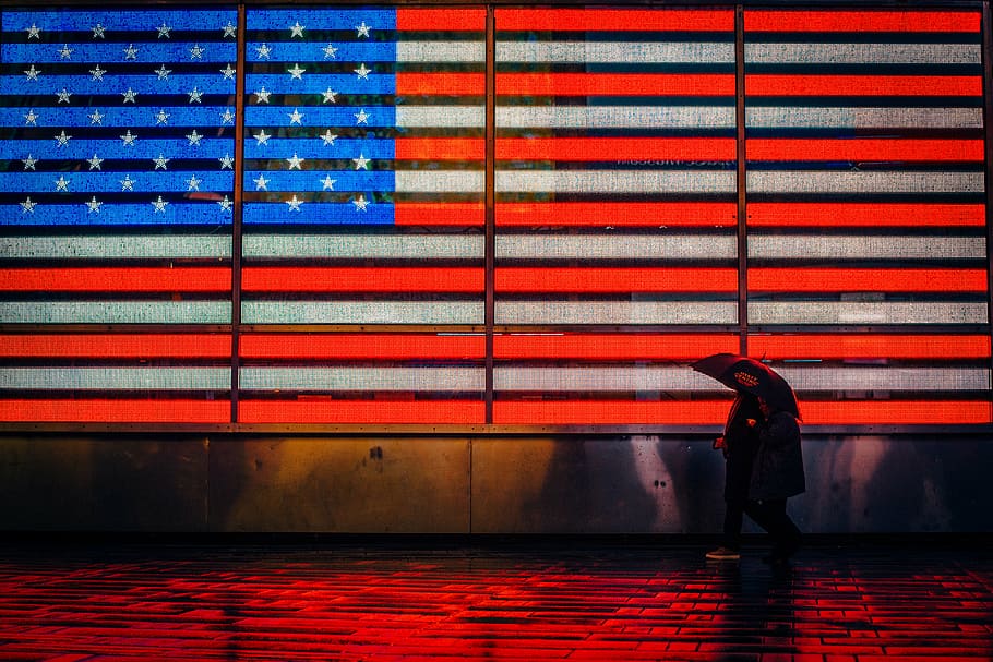 American flag, architecture, background, building, color, dark, HD wallpaper