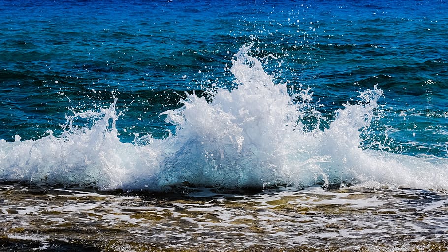 blue ocean waves during day time, splash, spray, foam, drops HD wallpaper