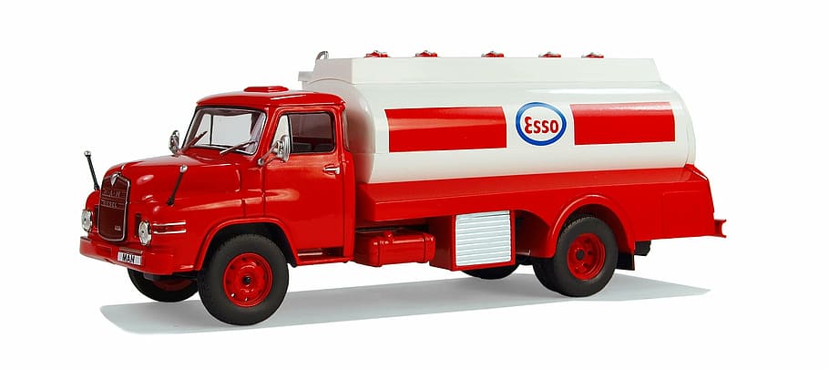 red and white Esso water tank toy, truck, one, oldtimer, transport, HD wallpaper