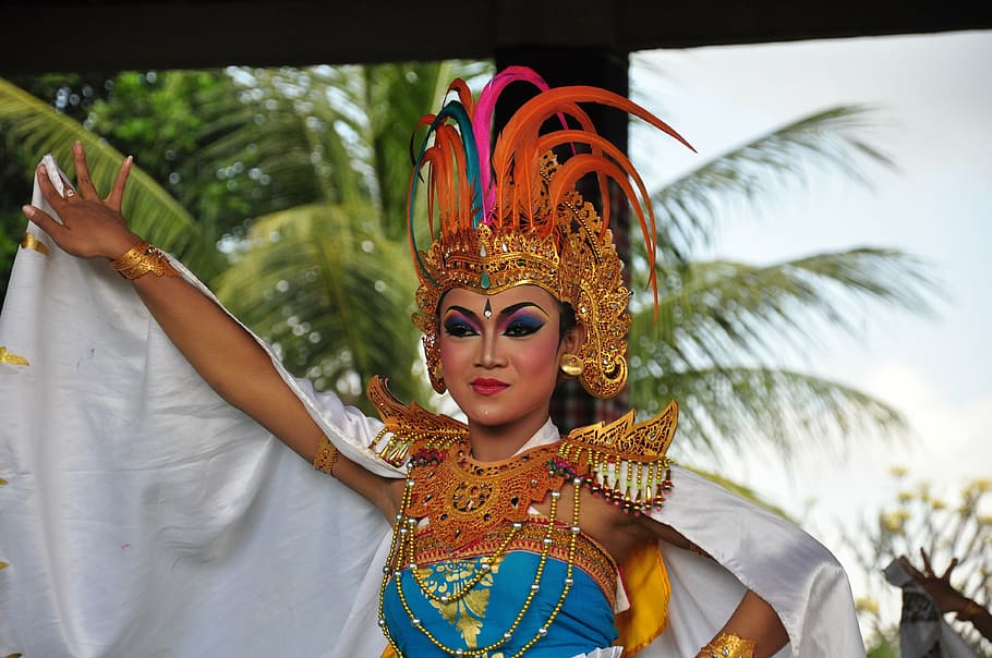 woman wearing colorful outfit with headdress, bali, dancer HD wallpaper
