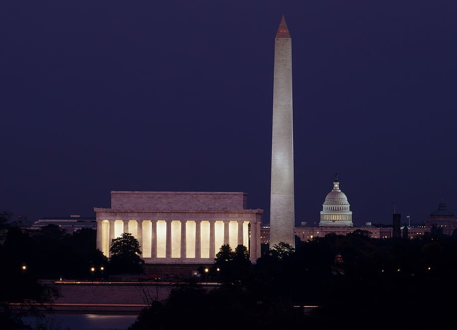 Monuments, Night, Washington, d, c, architecture, tourist, attractions HD wallpaper