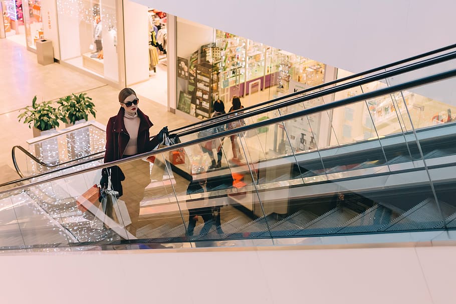 architecture, building, commerce, escalator, fashion, glass HD wallpaper