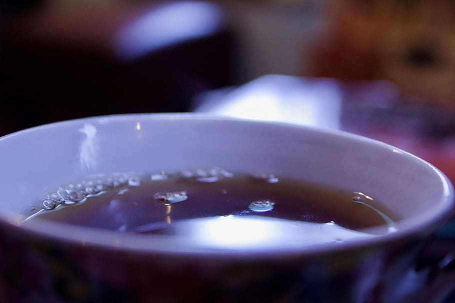 tea, blue, close up, macro, tea cup, bubbles, drink, coffee shop HD wallpaper