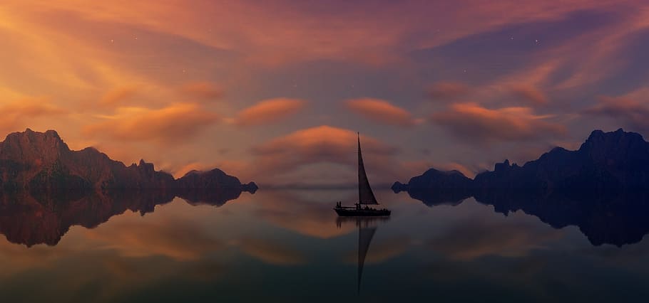 sailing boat during golden houer, sunset, dawn, sky, evening