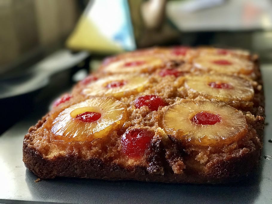 pineapple upside down cake, baked, dessert, homemade, pastry HD wallpaper