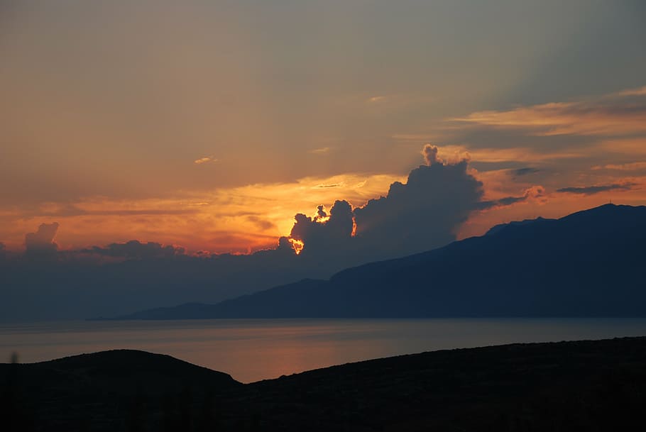 sunset, sky, sea, clouds, abendstimmung, evening sky, crete HD wallpaper