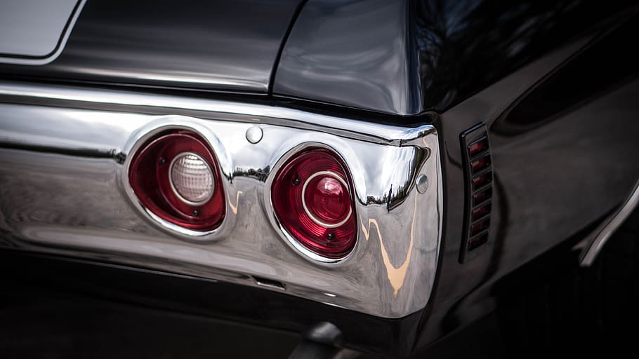 two red vehicle taillights, gray vehicle taillight, auto, chrome, HD wallpaper