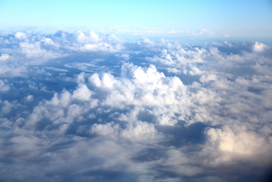 aerial photo of white clouds, sky, blue, horizon, storm clouds HD wallpaper
