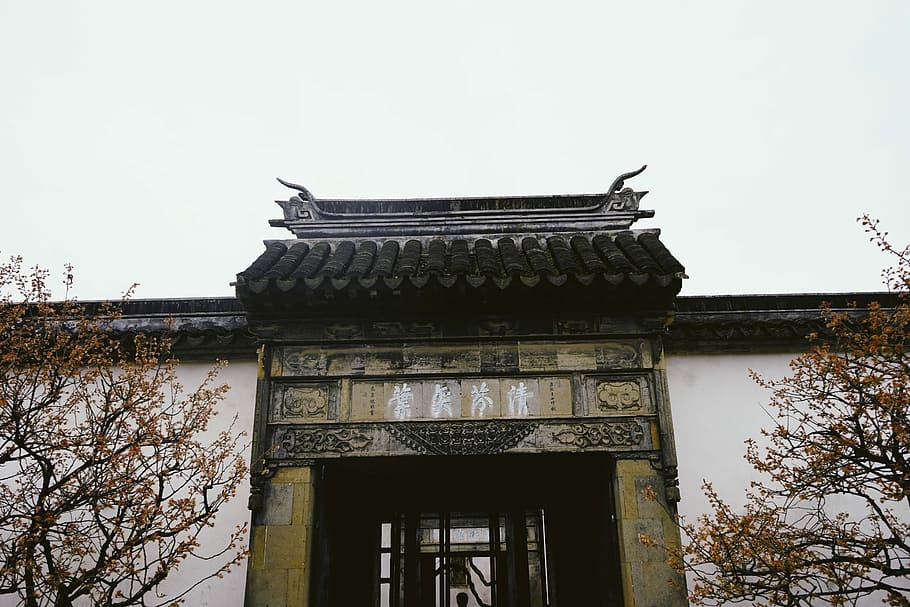 temple under white sky, brown and gray gate, building, architecture HD wallpaper