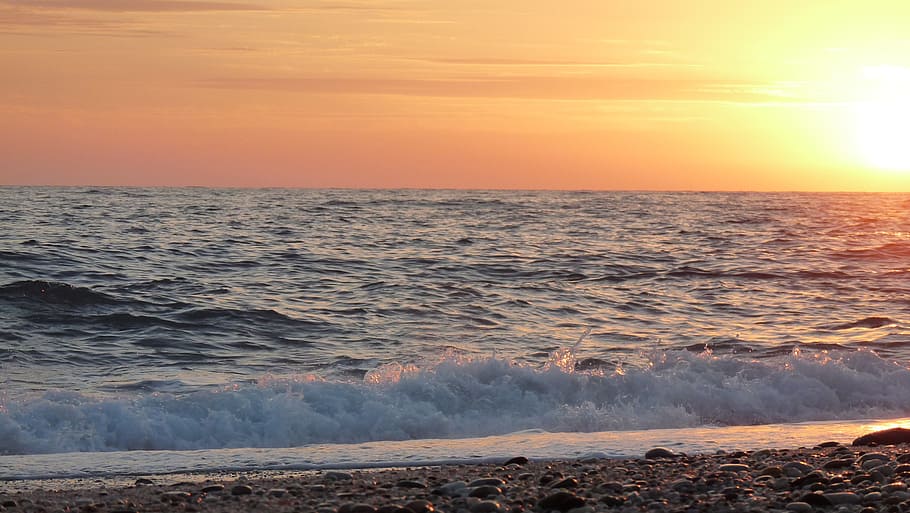 sunset, ocean, sea, waves, sky, water, beauty in nature, scenics - nature HD wallpaper