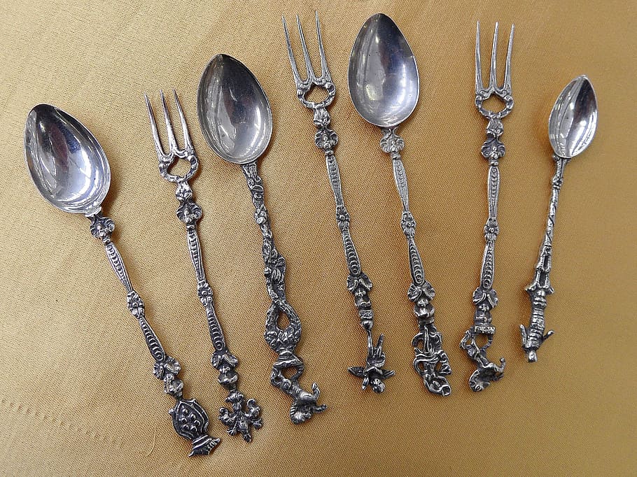 cutlery, fork, spoon, table, silver, silverware, shiny, silver - Metal HD wallpaper