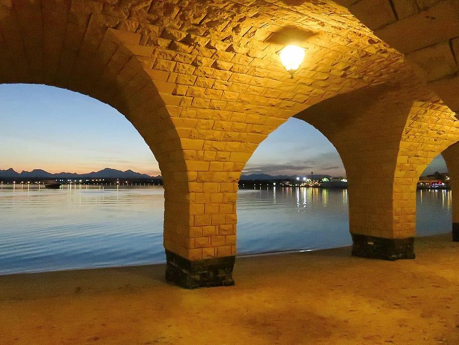 ramadan, red sea, reflections, sunset, architecture, water HD wallpaper