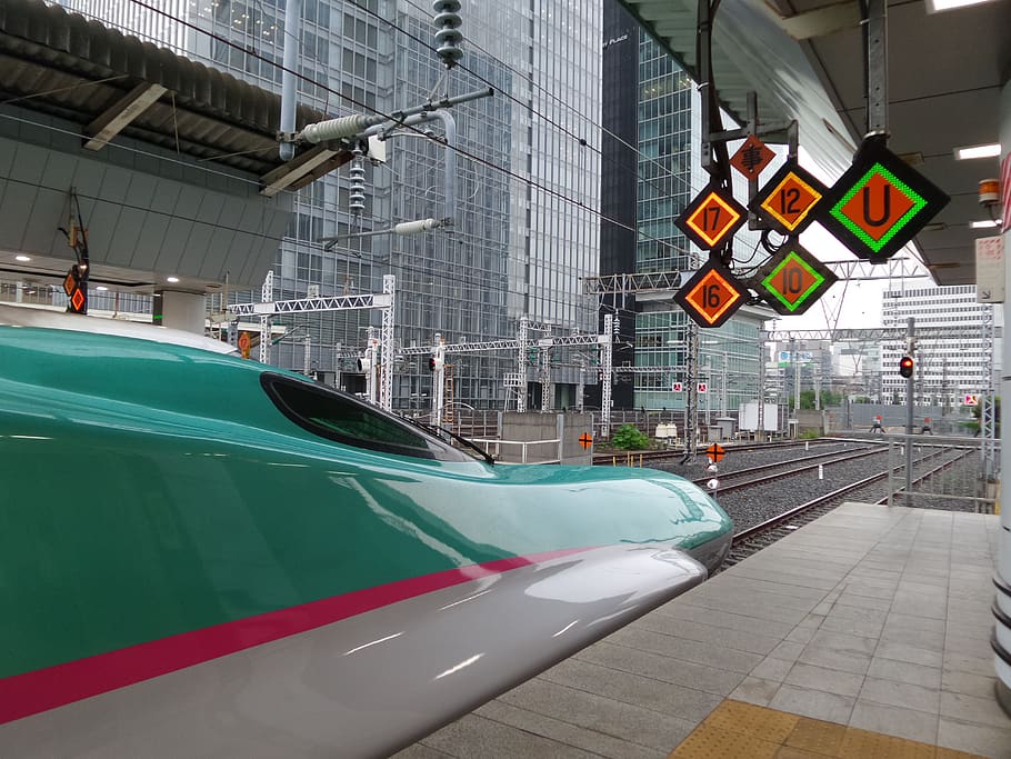 japan, shinkansen, hayabusa, train, station, transportation, HD wallpaper