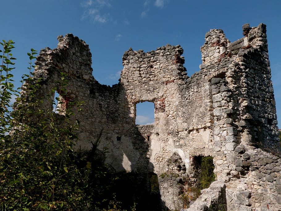 window, old, stone, ruins, construction, undergrowth, covered HD wallpaper