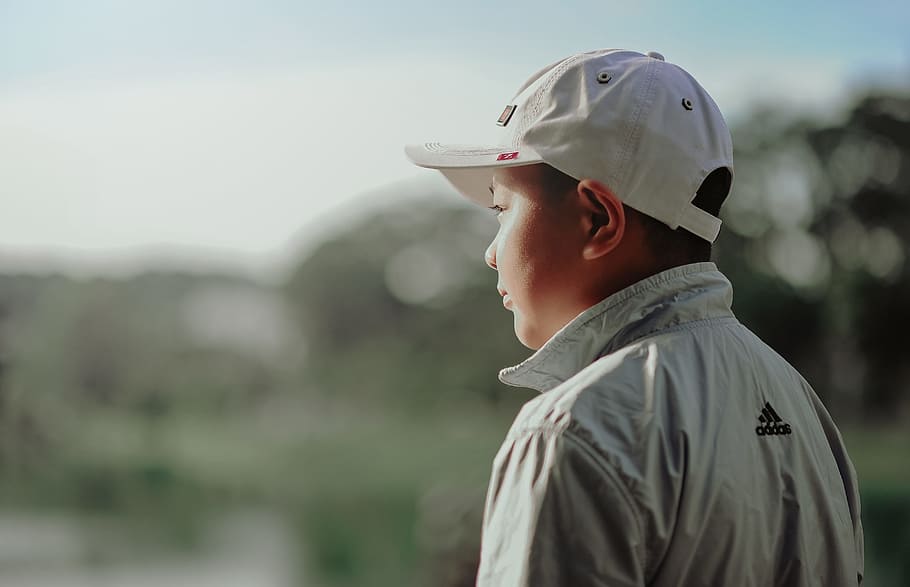Boy Wearing Adidas Jacket and Gray Fitted Cap, blur, blurred background HD wallpaper