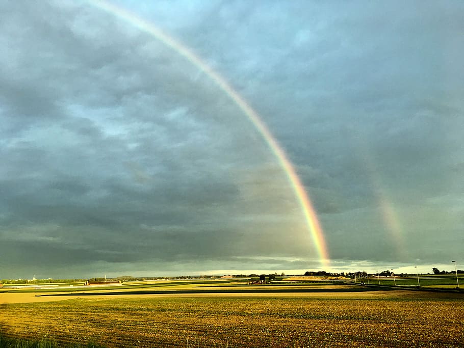 Rainbow, Sun, scenics, field, nature, landscape, no people HD wallpaper