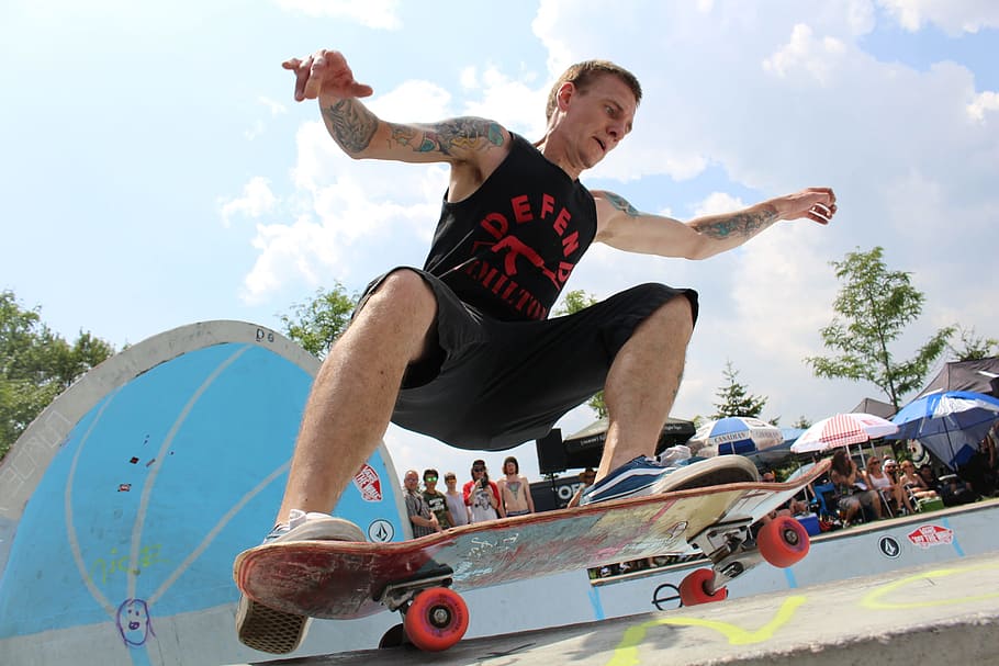 person, sport, skateboard, skateboarder, action, falling, tattoo HD wallpaper