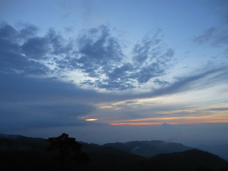 landscape, sunset, twilight, natural landscape, oaxaca, blue, HD wallpaper