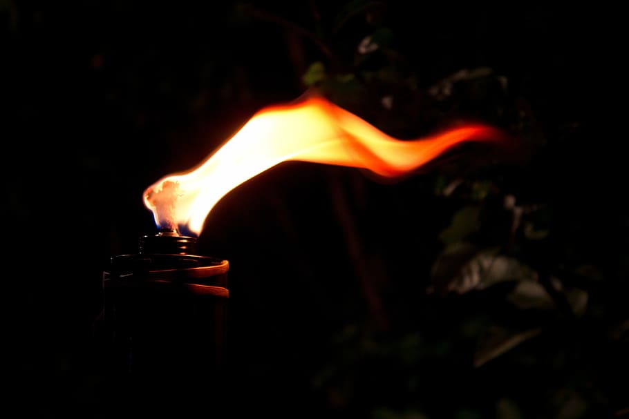 lighted torch in dark, closeup, photo, flame, fire, heat - temperature