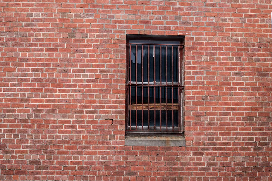 Wall, Window, Brick, Background, brick wall, bars, rust, old HD wallpaper