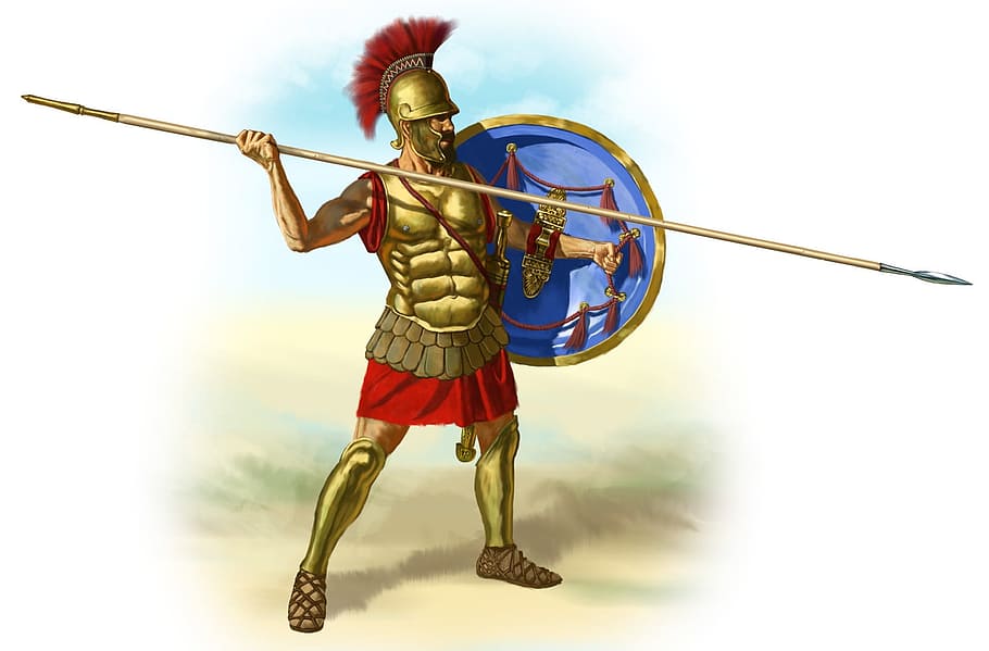 man with armor holding spear and shield illustration, Spartan Warrior