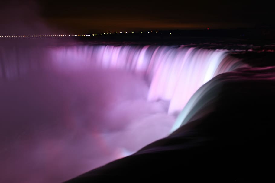 Wallpaper 4k Niagara Falls Waterfall Red Backlight Wallpaper