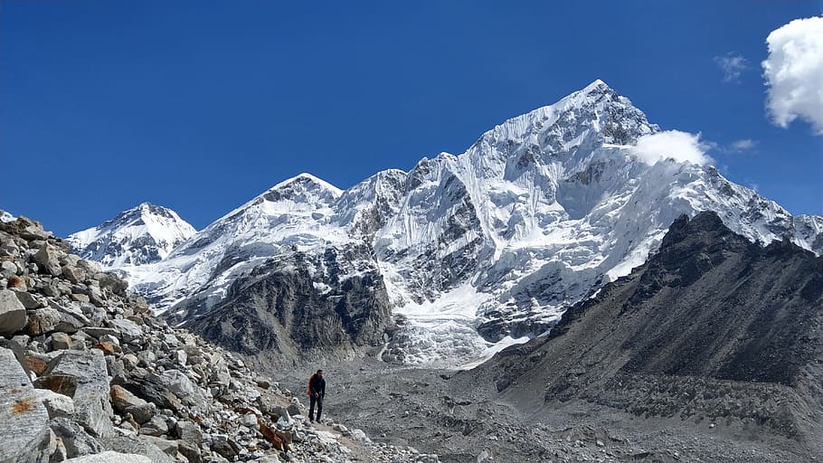 nepal, snow, mountain, ebc, leisure activity, sky, one person