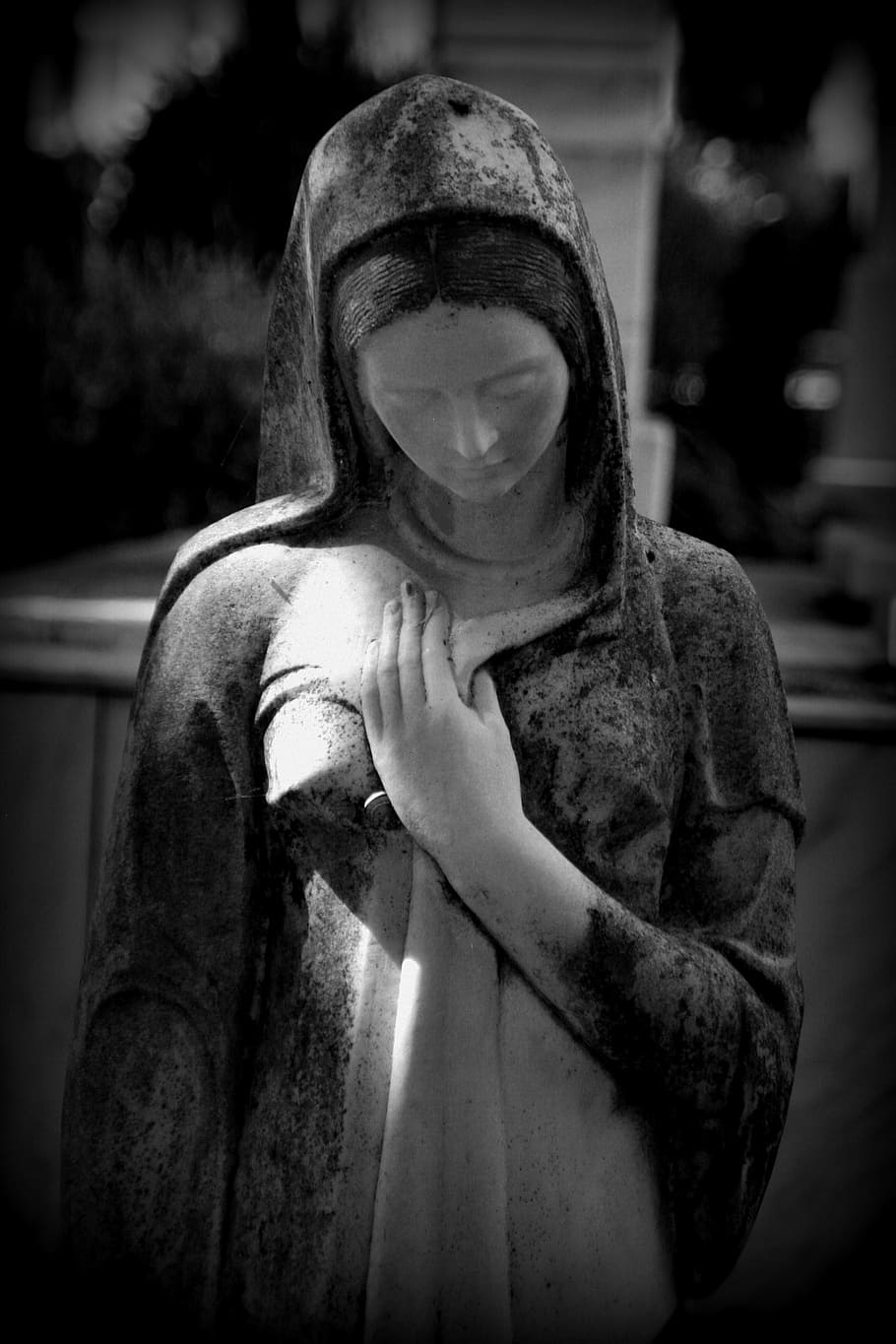 the virgin mary, statue, woman, black And White, people, concepts And Ideas