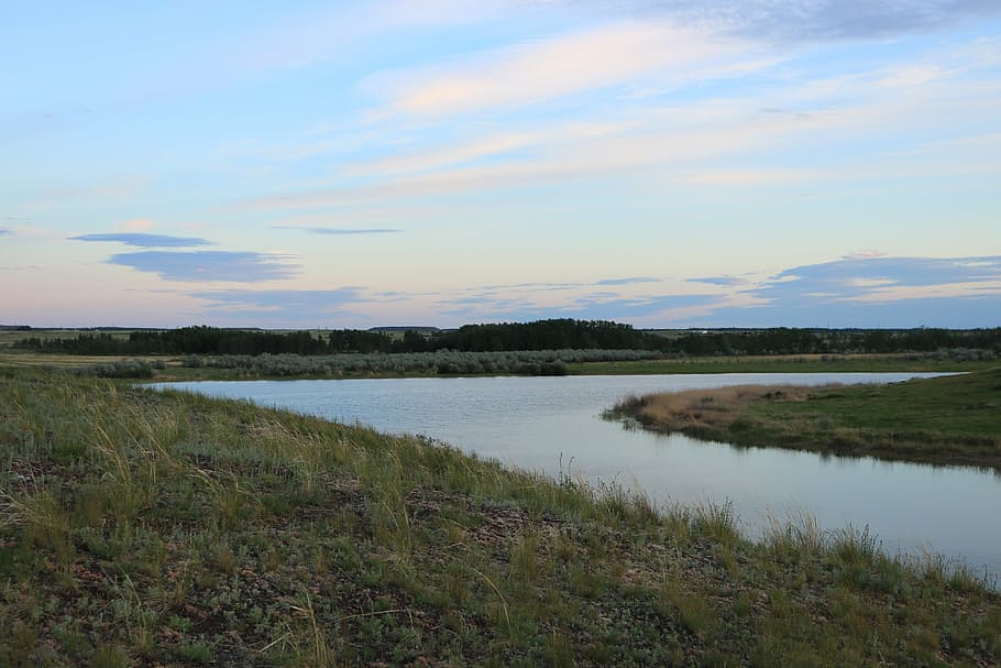 river, landscape, evening, steppe, sky, nature, kazakhstan HD wallpaper