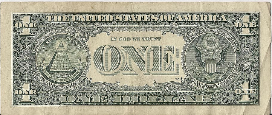 1 US dollar banknote, 1 dollar, dollar bill, money, currency