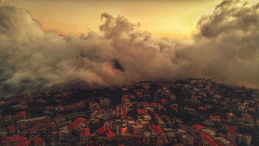 aerial photo of city covered with clouds, aerial photography of villages HD wallpaper