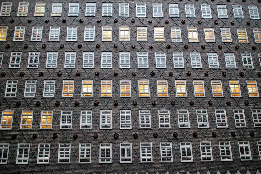 low angle of building windows, hamburg, brick, chile-house HD wallpaper