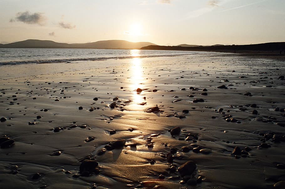 waterville, beach, kerry, sunset, sky, tranquility, tranquil scene HD wallpaper