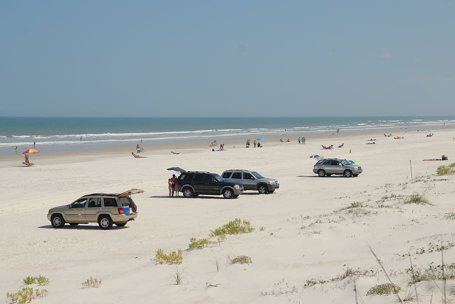 Cars, On The Beach, Parked, Sand, cars on the beach, st augustine, HD wallpaper