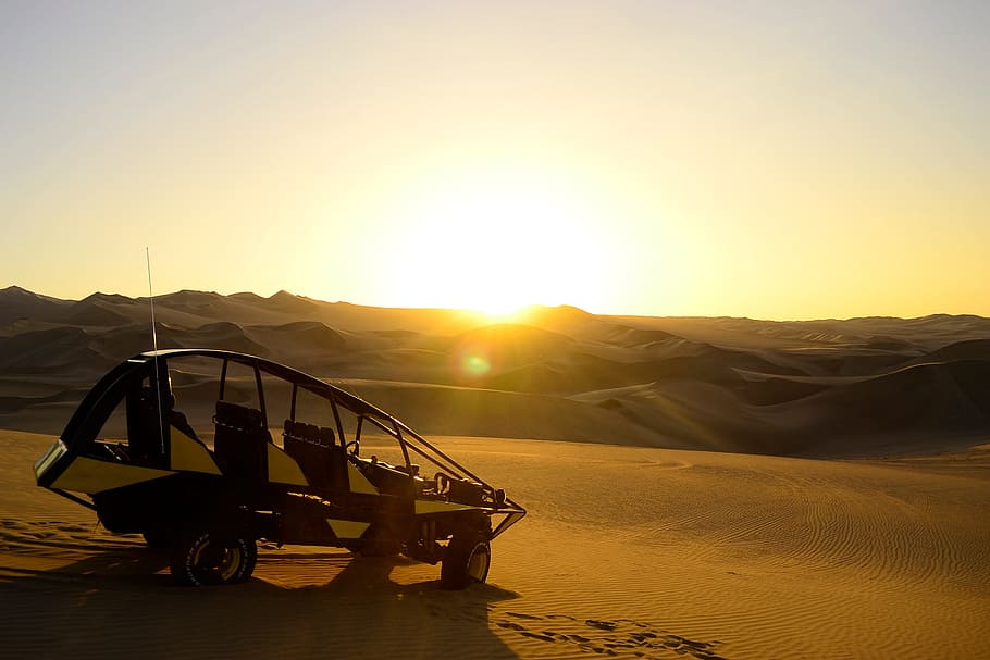 sky, sunlight, sunset, sunshine, desert, car, vehicle, wheels HD wallpaper