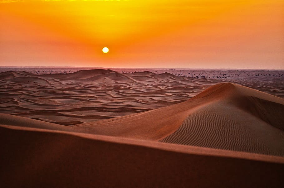 sand dunes during sunset, desert during golden hour, sunlight, HD wallpaper