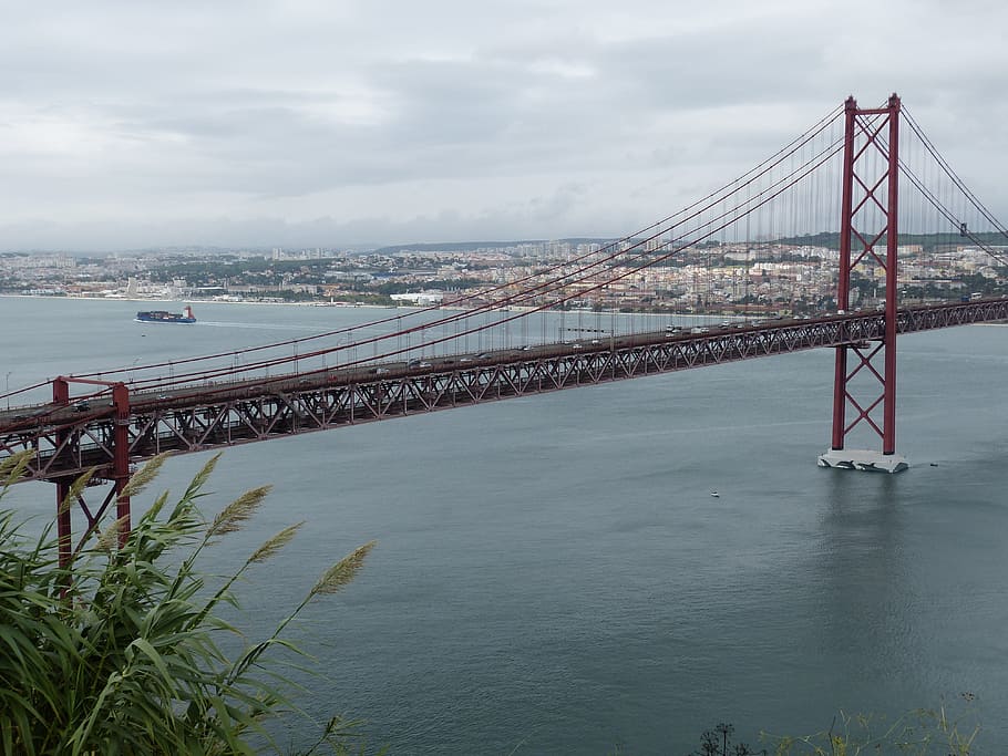 Suspension Bridge, Lisbon, Portugal, tejo, river, steel, construction, HD wallpaper