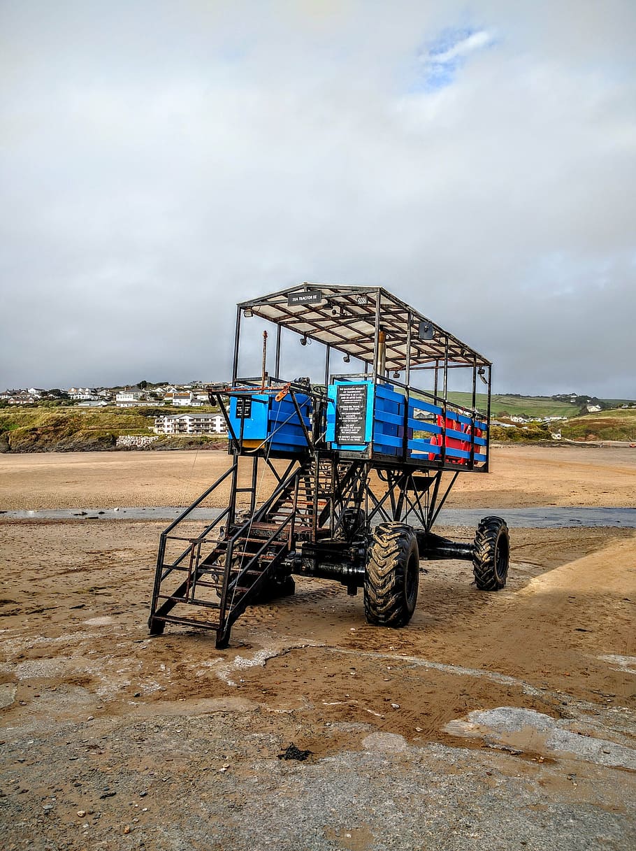sea tractor, cornwall, coast, beach, seaside, vehicle, tourism HD wallpaper