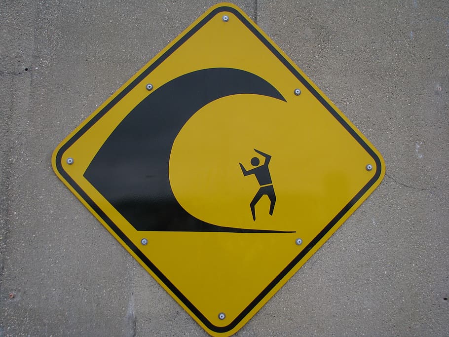 wave, sign, warning, danger, yellow, road, communication, road sign HD wallpaper