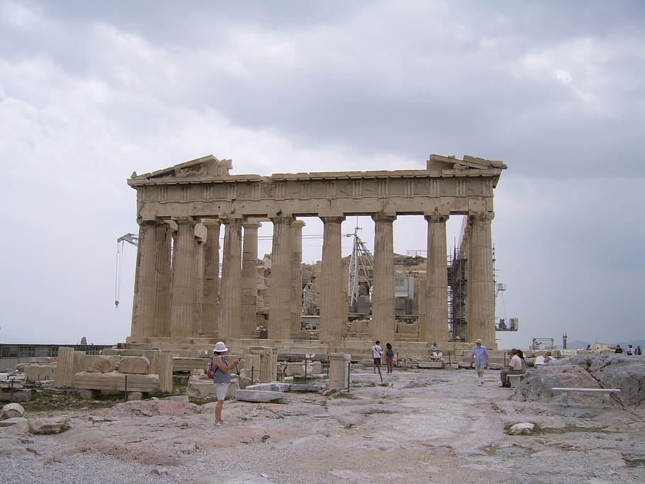 greece, acropolis, building, monument, tourists, construction HD wallpaper