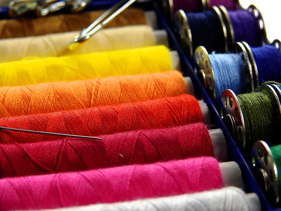 closeup photo of assorted-color of threads, yarn, sew, thread spool HD wallpaper
