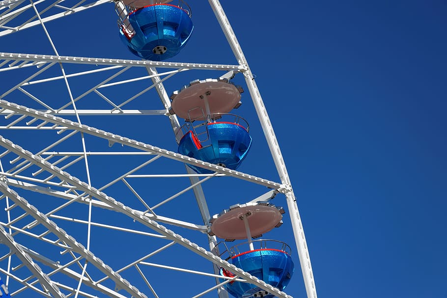 Carousel, Sky, Blue, sommerfest, ferris wheel, sunny, day, amusement park HD wallpaper