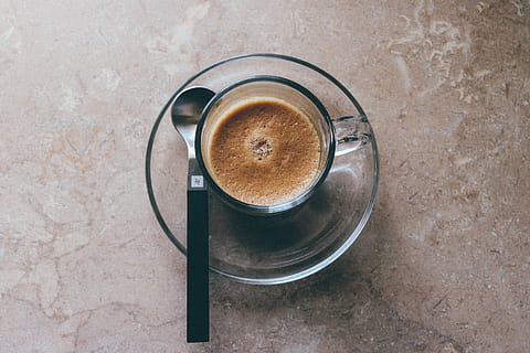 coffee on clear glass mug and saucer, espresso, cup, coffee cup HD wallpaper