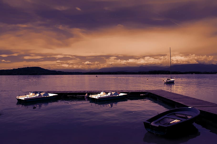 boat, sea, lake, sunset, porto, boats, nautical vessel, water HD wallpaper