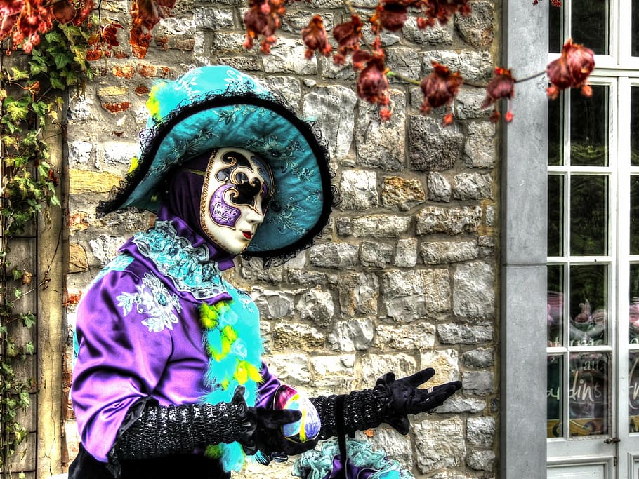 carnival, mask, colors, face, day, real people, one person HD wallpaper