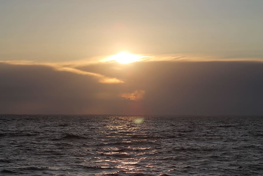 Sun, Sea, Clouds, sunset, sunlight, nature, scenics, water HD wallpaper