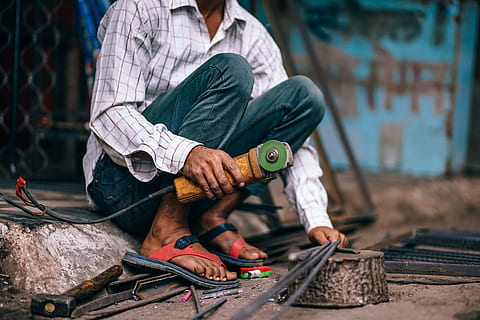 man holding angle grinder, active, architecture, asia, asian HD wallpaper