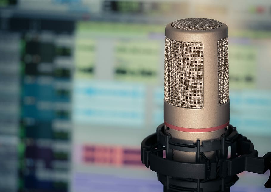 close-up photo of gray condenser microphone, sound, computer, HD wallpaper