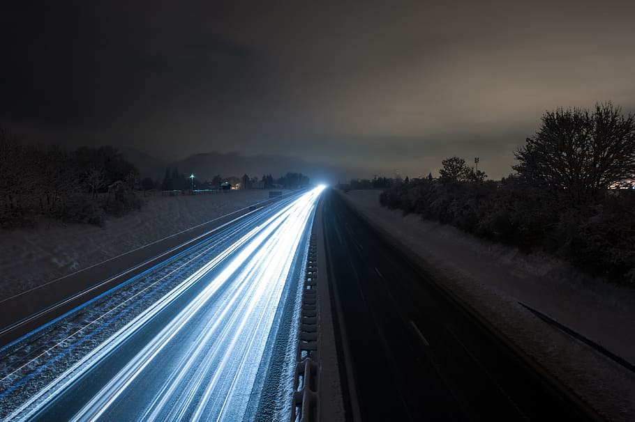 road, highway, light, dark, long exposur, transportation, motion HD wallpaper